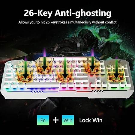 Aula T102 Gaming Keyboard and Mouse Combo | RGB Backlit Membrane Keyboard and Gaming Mouse | Wired Gaming Keyboard & Mouse Set for Windows PC Gamers (Silver Panel | White Keycaps) - Rajputtrade