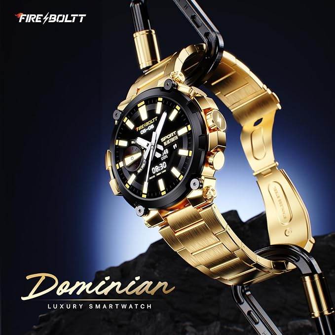 Fire-Boltt Dominian 36.3mm (1.43 inch) AMOLED Display, IP67, Weather Updates (Golld Black) - Rajputtrade