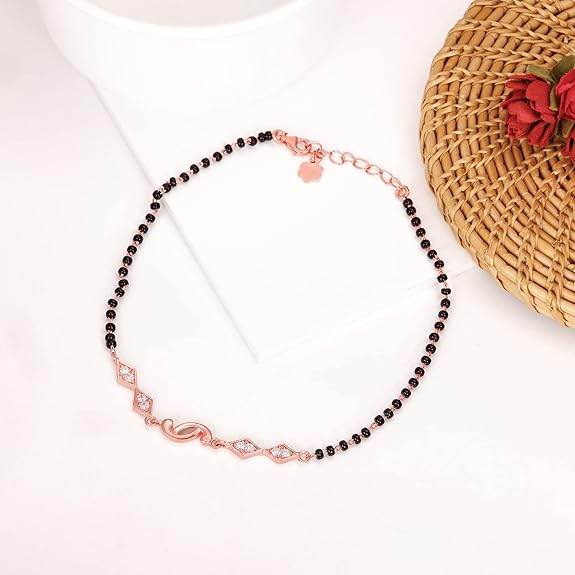 925 Silver Rose Gold Love Forever Beaded Anklets (Single) |Gifts for Women and Girls | - Rajputtrade