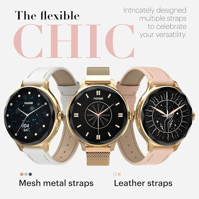 Noise Diva Smartwatch with Diamond Cut dial, Glossy Metallic Finish, AMOLED Display for Women (Gold Link) - Rajputtrade
