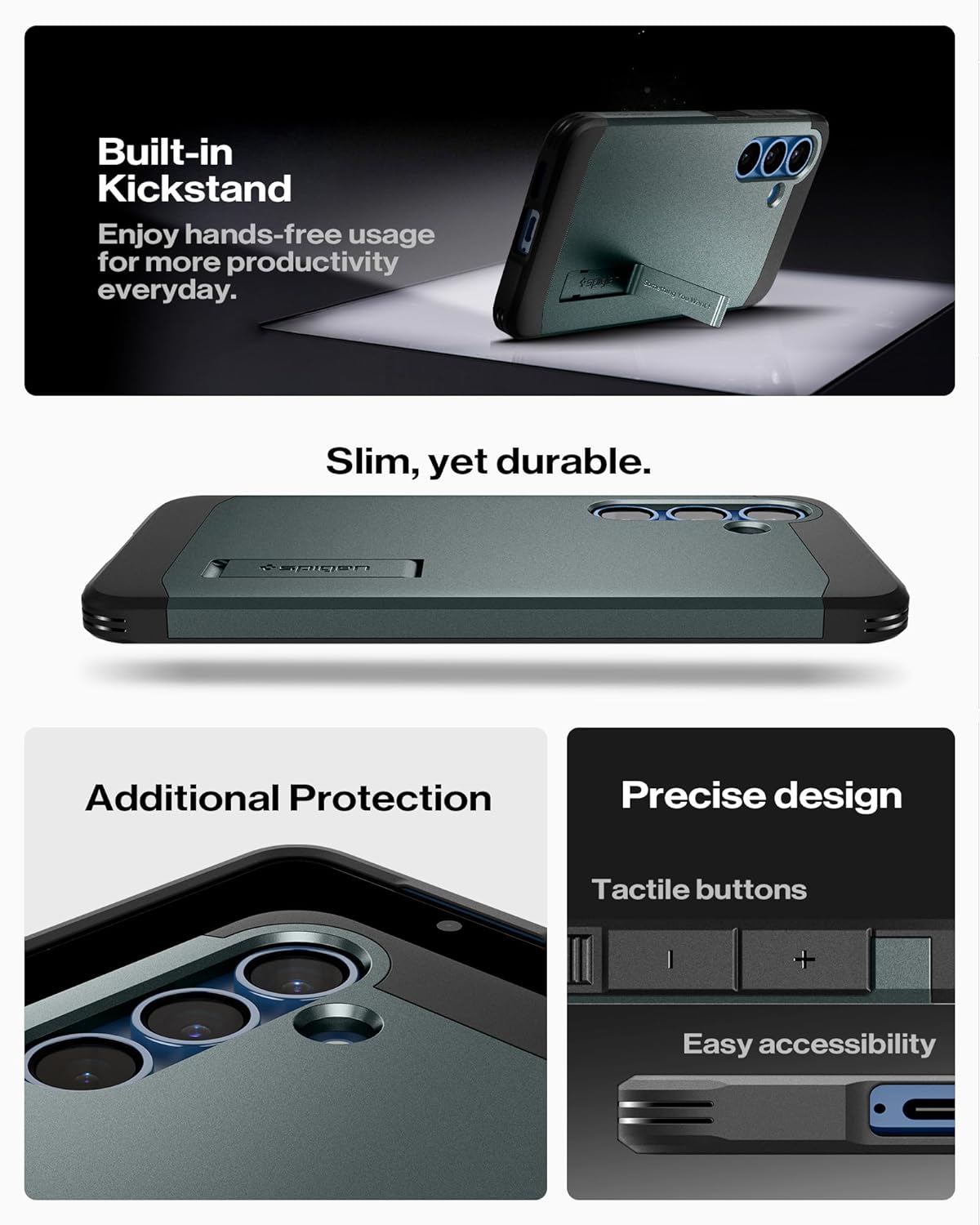 Spigen Tough Armor (AI) MagFit for Samsung Galaxy S25 Case, Galaxy S25 Back Cover - TPU+PC|Abyss Green