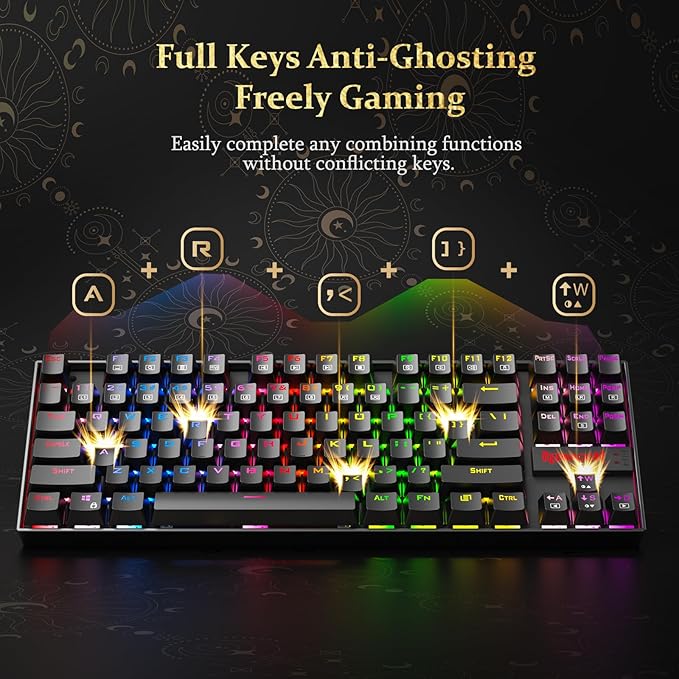 Redragon Kumara K552 Rainbow LED Backlit TKL Ten Key-Less Mechanical Wired Gaming Keyboard Without Numlock Keys (Black) - Rajputtrade