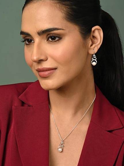 925 Sterling Silver Lotus Pendant Earrings Chain Necklace Jewellery Set | Rose Gold Plated, Swiss Zirconia | Gift for Women and Girls - Rajputtrade