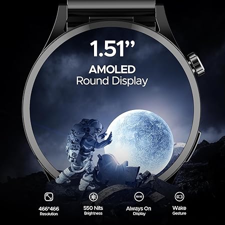boAt Lunar Embrace w/ 1.51" (3.8 cm) AMOLED Display, BT Calling, Smart Watch for Men & Women(Steel Black)