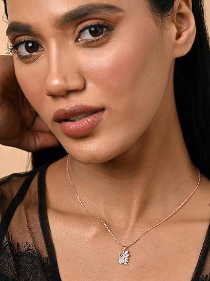 925 Sterling Silver Dancing Swan Pendant Earrings Chain Necklace Jewellery Set | Rose Gold Plated, Swiss Zirconia | Gift for Women and Girls - Rajputtrade