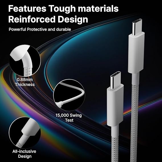Usb-C To C Nylon Braided Cable With Apple Mfi Certified,Fast Pd Charging For Iphone 15/15 Pro Max High-Speed, White