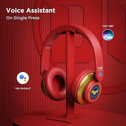 boAt Rockerz 450, 15 HRS Battery, 40mm Drivers, Padded Ear Cushions, Wireless Headphone with Mic (Red)