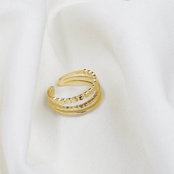 925 Silver Layered Ring Rose Gold 18k Gold Plated Rings | Stacking Ring | Statement Ring | Gifts for Women & Girls - Rajputtrade