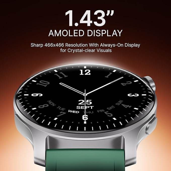 boAt New Launch Ultima Prime smartwatch with 1.43” AMOLED Display, Personalized Fitness Nudges (Green) - Rajputtrade