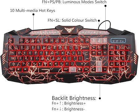 MFTEK Gaming Combo - LED Backlit USB Wired Keyboard and Mouse | 7 Button Lighted Mouse and Large Size Mouse Pad | Mechanical Feeling Keyboard | 114 Keys Letters Glow | Combo Set of 3 (Black) - Rajputtrade