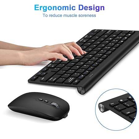 Cimetech Bluetooth Mini Keyboard and Mouse, Slim Portable Ergonomic Wireless Keyboard and Rechargeable Mouse Compatible with iPad, Tablet, Laptop, PC - Black - Rajputtrade