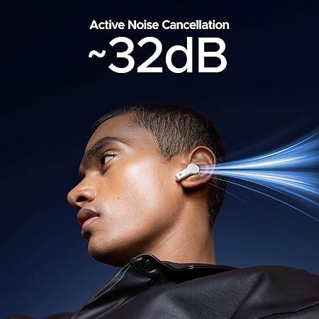boAt Nirvana Space, 360 Spatial Audio, Active Noise Cancellation (~32dB), 100Hrs Battery,4Mics ENx, Fast Charge, v5.3 Bluetooth TWS in Ear Earbuds Wireless Earphones with mic (Celestial White) - Rajputtrade