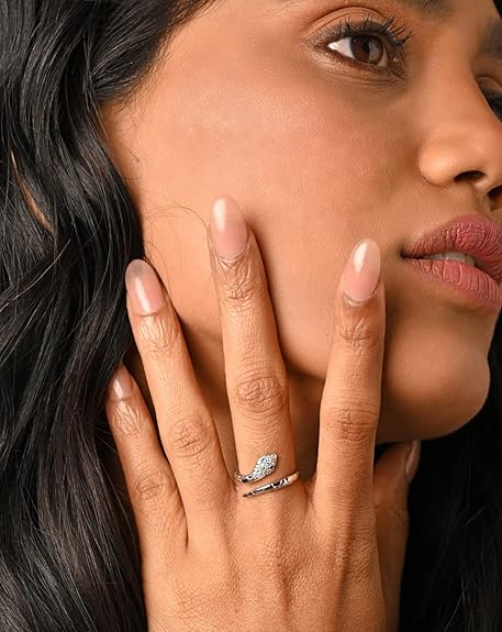 Pure 925 Sterling Silver Snake Finger Ring with Adjustable Band | Gift for Women Girls Wife Girlfriend | Swiss Zircon Rhodium Plated - Rajputtrade