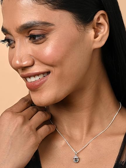 925 Sterling Silver Acorn Blue Solitaire Pendant Earrings Chain Necklace Jewellery Set | Platinum Plated, Swiss Zirconia | Unique Gift for Women and Girls