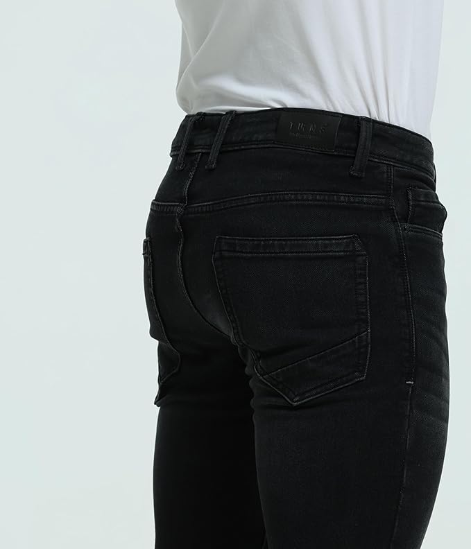 TURMS Men's Black Solid Mid Rise Stretchable Adventure Comfort Denim Pant Cotton Rich Jeans - Rajputtrade