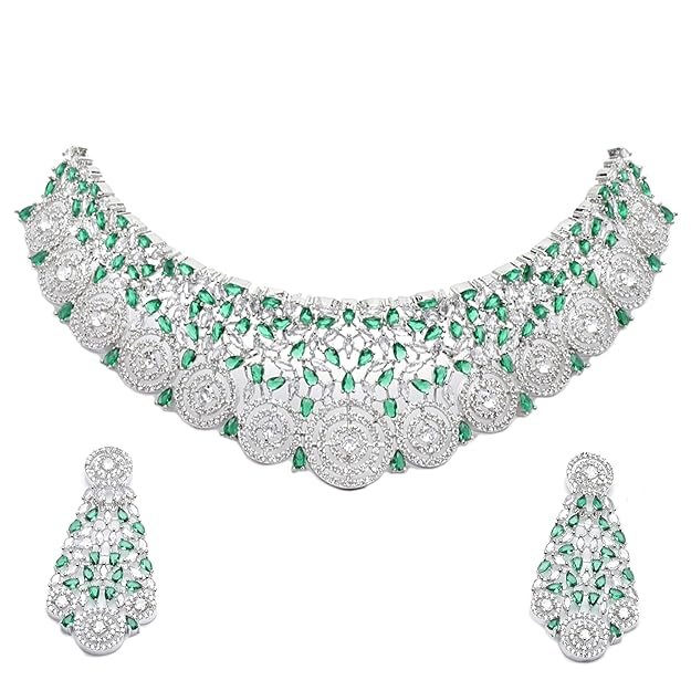 Rhodium-Plated White American Diamonds-Studded Handcrafted Jewellery Set - Rajputtrade