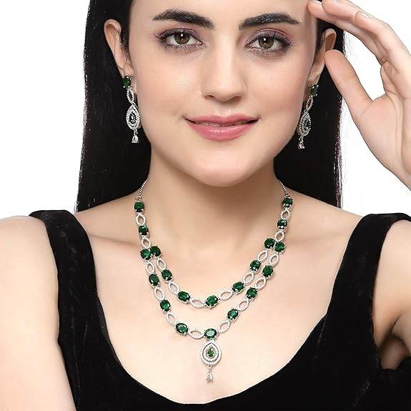Abstract Necklace With Earrings Jewellery Set For Girls and Women (Green) - Rajputtrade