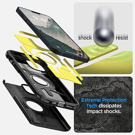 Spigen Tough Armor MagFit Back Cover Case Compatible with iPhone 14 (TPU + Poly Carbonate | Black)