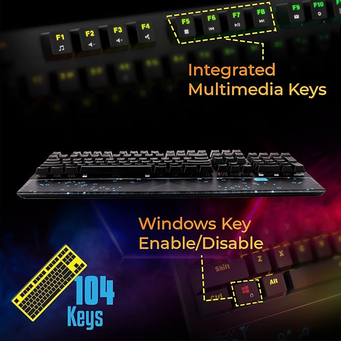 ZEBRONICS Zeb-MAX Chroma Premium Mechanical Gaming Keyboard with 104 Tactile Switch Keys, Wrist Rest, 18 RGB LED Modes, Braided & Gold Plated USB Cable - Rajputtrade