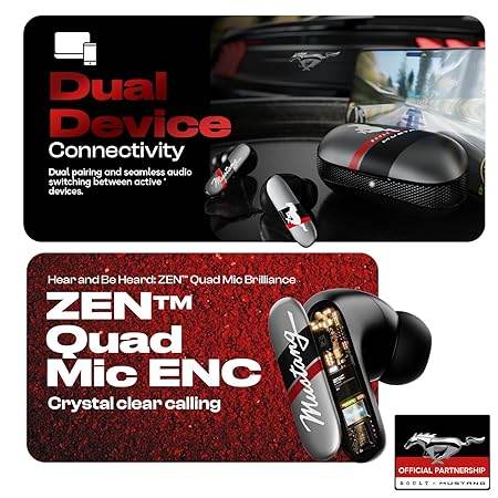 Boult X Mustang Newly Launched Dyno TWS Earbuds with 60H Playtime, App Support, Dual Pairing, 4 Mics ENC (Black) - Rajputtrade
