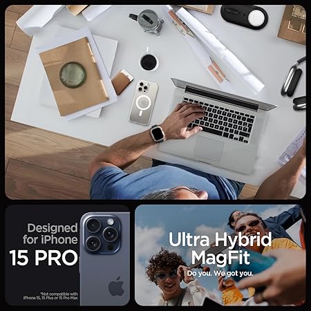 Spigen Ultra Hybrid MagFit Back Cover Case Compatible with iPhone 15 Pro (TPU + Poly Carbonate | White)