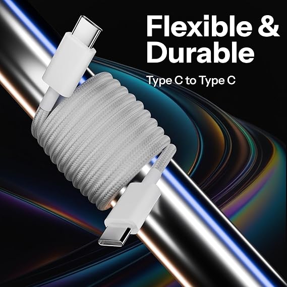 Usb-C To C Nylon Braided Cable With Apple Mfi Certified,Fast Pd Charging For Iphone 15/15 Pro Max High-Speed, White