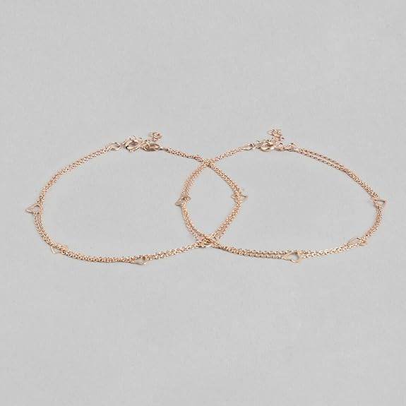 925 Sterling Silver Layered Rose Gold Plating Hearts Anklets (Pair) | Gift for Women & Girls | - Rajputtrade