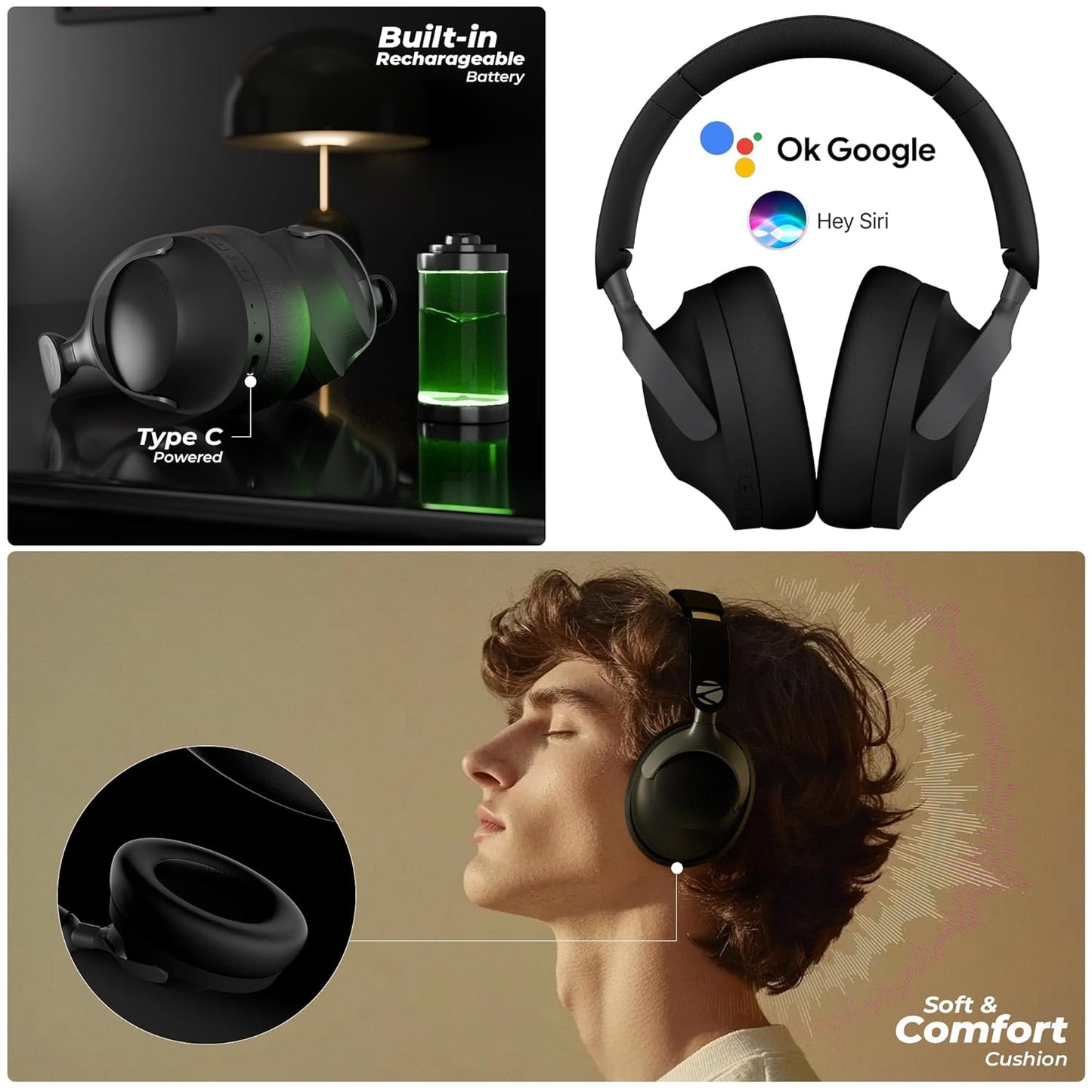 ZEBRONICS SILENCIO 111, Wireless Headphone, Hybrid ANC (50dB), 55*Hrs Backup, Bluetooth v5.4 (Black) - Rajputtrade