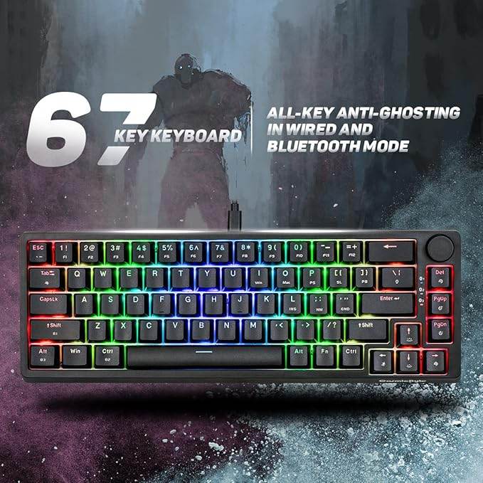 Cosmic Byte CB-GK-33 Astra Hot Swappable 67 Key Wired + Bluetooth Mechanical Keyboard, 1000Hz Polling Rate, Per Key RGB, Software Customization, Outemu Blue Switches (Black) - Rajputtrade
