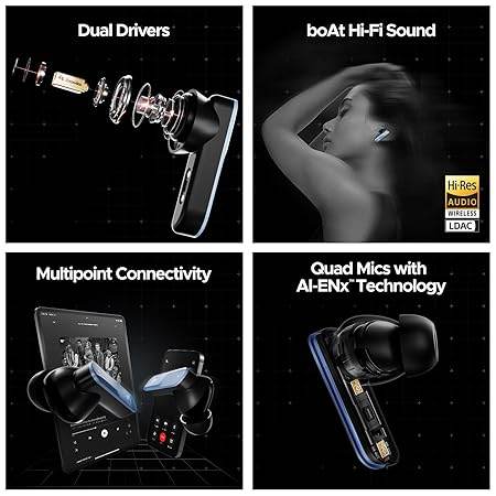 boAt Nirvana X TWS (2025),Knowles Dual Drivers,Hi-Res Audio LDAC,App Support,4Mics ENx,Dual Pair, Spatial Audio,Fast Charge, Bluetooth Earbuds, TWS Ear Buds Wireless Earphones with mic (Mist Blue) - Rajputtrade