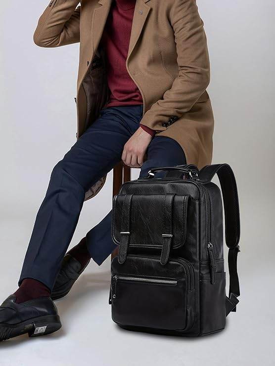 FUR JADEN Vegan Leather Stylish 15.6 Inch Laptop Backpack Travel Weekender Bag For Men Women - Rajputtrade