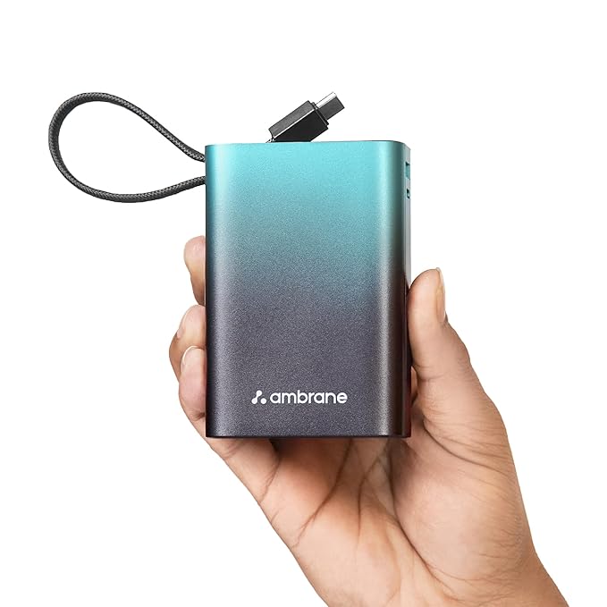 Ambrane 20000mAh Small Pocket Size Powerbank, (MiniCharge 20, Black-Blue) - Rajputtrade