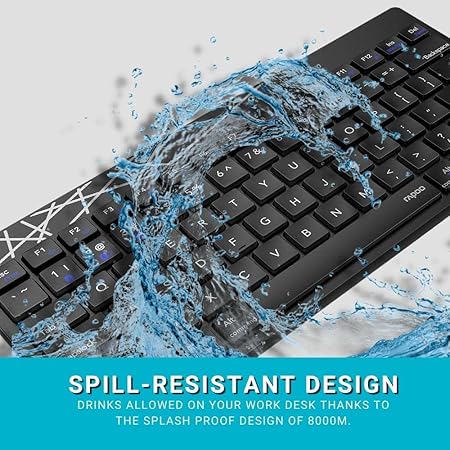 Rapoo 8000M Multi-Mode Keyboard and Mouse Set Bluetooth 3.0/4.0 Wireless 2.4 GHz 1300 DPI Combo- Black - Rajputtrade