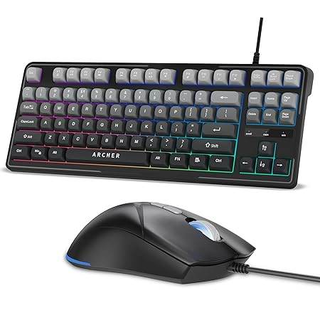 Archer Tech Lab Wired Gaming Keyboard and Mouse Combo| RGB Backlit, 87 Keys with 19 Anti-Ghosting, 7-Button Mouse, Adjustable 4 DPI (1200-3600) USB Plug & Play for PC Laptop Mac PS5 Xbox (Astra G300) - Rajputtrade