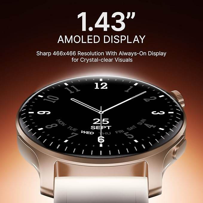 boAt New Launch Ultima Prime smartwatch with 1.43” AMOLED Display, Personalized Fitness Nudges (Rose Gold) - Rajputtrade