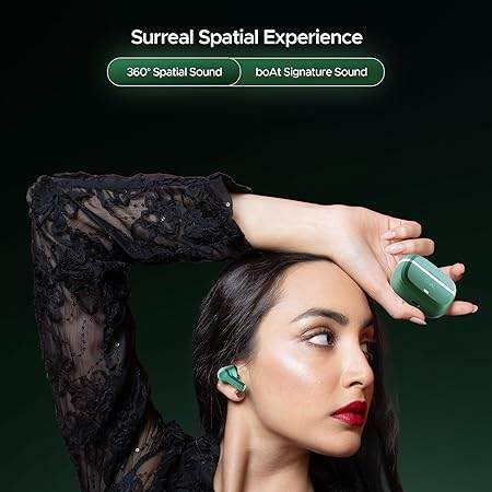 boAt Nirvana Space, 360º Spatial Audio, Active Noise Cancellation (~32dB), 100Hrs Battery,4Mics ENx, Fast Charge, v5.3 Bluetooth Earbuds, TWS Ear Buds Wireless Earphones with mic (Cosmos Green) - Rajputtrade