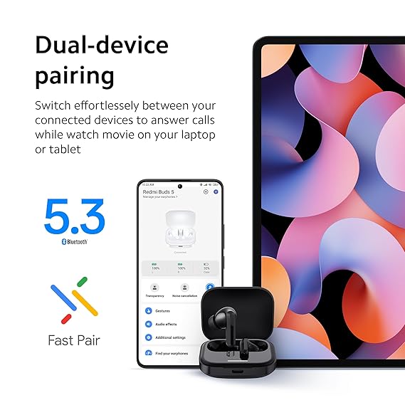 Redmi Buds 5 Truly Wireless Bluetooth in Ear Ear Buds (TWS) with Upto 46Db Hybrid Noise Cancellation, Upto 38Hrs Playback - Rajputtrade