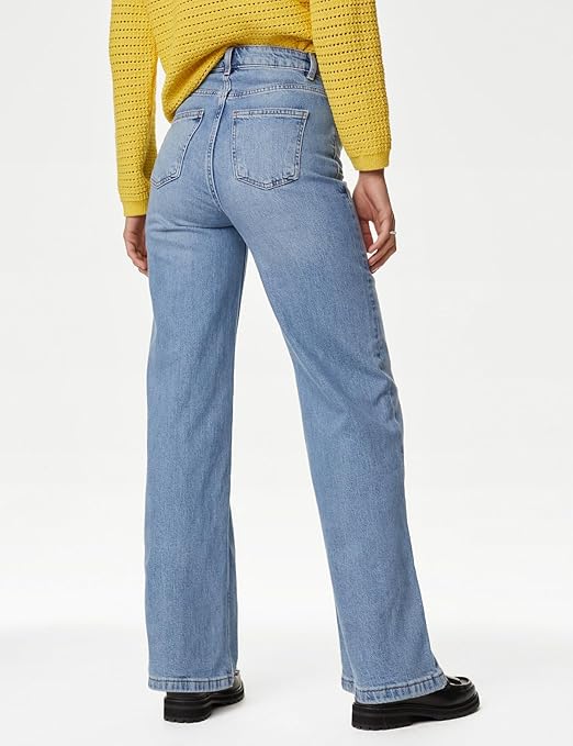 Marks & Spencer Womens Light Wash High Rise Wide Leg Jeans (Size L) - Rajputtrade