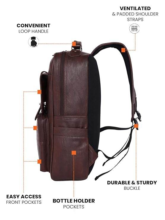FUR JADEN Vegan Leather Stylish 15.6 Inch Laptop Backpack Travel Weekender Bag For Men Women - Rajputtrade