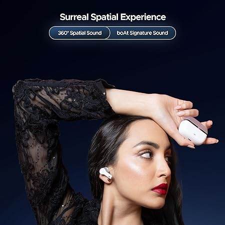 boAt Nirvana Space, 360 Spatial Audio, Active Noise Cancellation (~32dB), 100Hrs Battery,4Mics ENx, Fast Charge, v5.3 Bluetooth TWS in Ear Earbuds Wireless Earphones with mic (Celestial White) - Rajputtrade