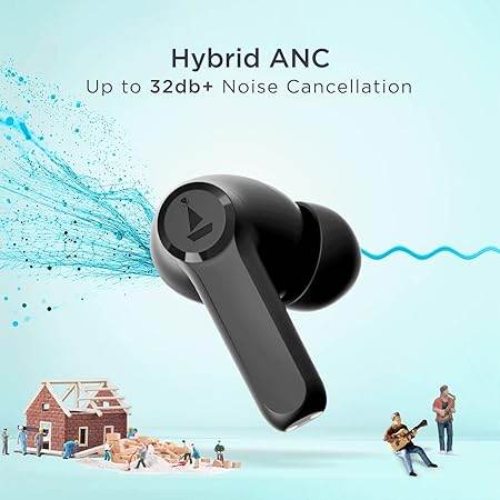 boAt Airdopes 393ANC True Wireless in Ear Earbuds with 32dB Hybrid ANC, Quad Mics with ENx™ Tech, 30 Hours Playback, Beast™ Mode,ASAP™ Charge,Ambient Mode,Bluetooth v5.2 IWP™,IPX5(Rogue Black) - Rajputtrade
