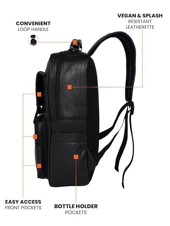 FUR JADEN Vegan Leather Stylish 15.6 Inch Laptop Backpack Travel Weekender Bag For Men Women - Rajputtrade