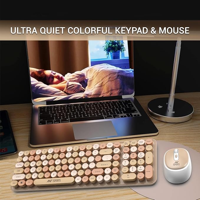 Ant Esports WKM44 Keyboard and Mouse Combo, Colourful Wireless Keyboard with Round Keycaps,2.4GHz Dropout-Free Connection, Long Battery Life, Cute Wireless Mouse for PC/Laptop/Computer- Candy Brown - Rajputtrade