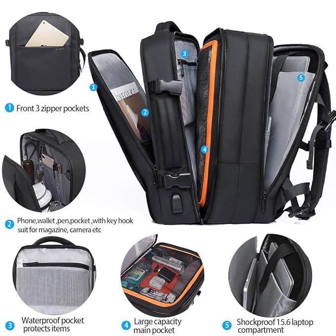 BANGE Travel Backpack,Flight Approved Carry On Backpack for International Travel Bag, Water Resistant Durable 17-inch Laptop Backpacks,Large Daypack Business Weekender Luggage Backpack for Men Women… - Rajputtrade
