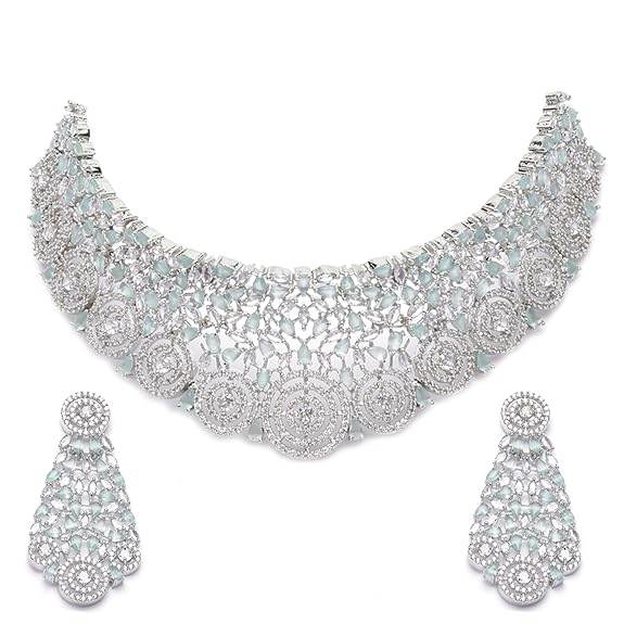 Choker Necklace with Earrings Jewellery Set with Girls and Women (Lime Green) - Rajputtrade