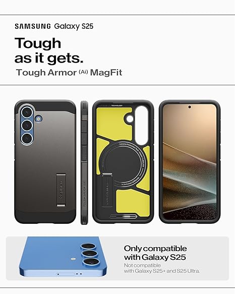 Spigen Tough Armor (AI) MagFit for Samsung Galaxy S25 Case, Galaxy S25 Back Cover - Gunmetal