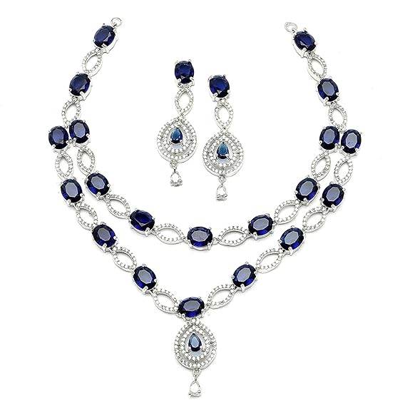 Abstract Necklace With Earrings Jewellery Set For Girls and Women (Blue) - Rajputtrade