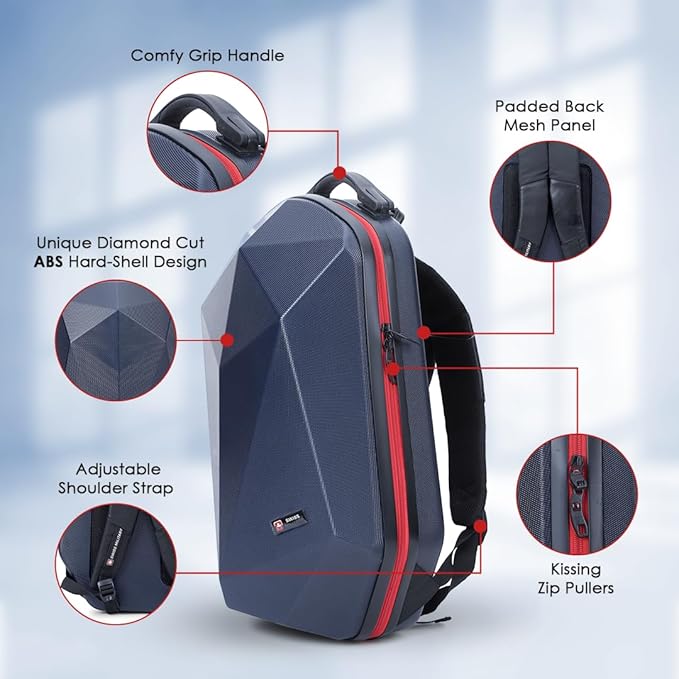 SWISS MILITARY Hard Shell Travel Backpack UFO, Alien Series Dimond Cut ABS Hardshell upto 15.6 Inch Laptop - Rajputtrade
