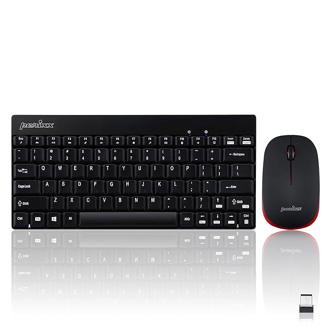 Perixx PERIDUO-712, Wireless Mini Keyboard and Mouse Combo - Nano Receiver - Black - Rajputtrade