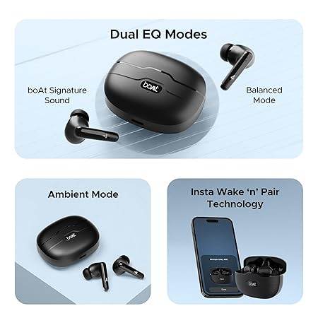 boAt Airdopes Unity ANC TWS in Ear Earbuds with Up to 50 Hours Total Playback, ANC Upto 32 dB, Dual Mics with ENx Tech, IPX5 Rating, IWP Tech and ASAP Charge(Black) - Rajputtrade